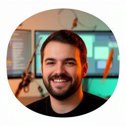Sam Brook hosting a live community stream with fishing gear props and chat windows on a studio monitor