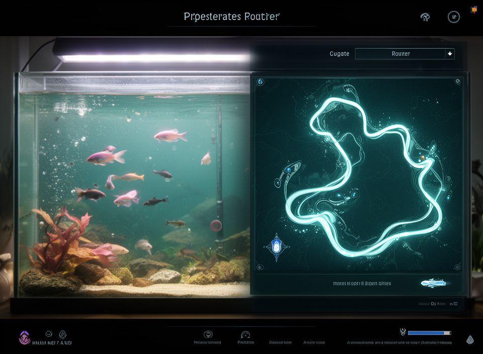 Freshwater aquarium progression screen with rare fish cards, biomes, and a glowing map of the river route