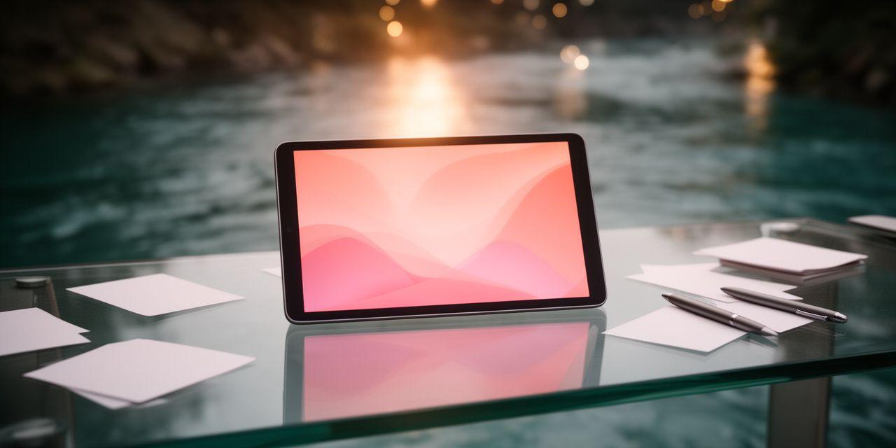 Player support desk for a river-themed mobile game with glowing screens, calm water reflections, and help notes beside a tablet